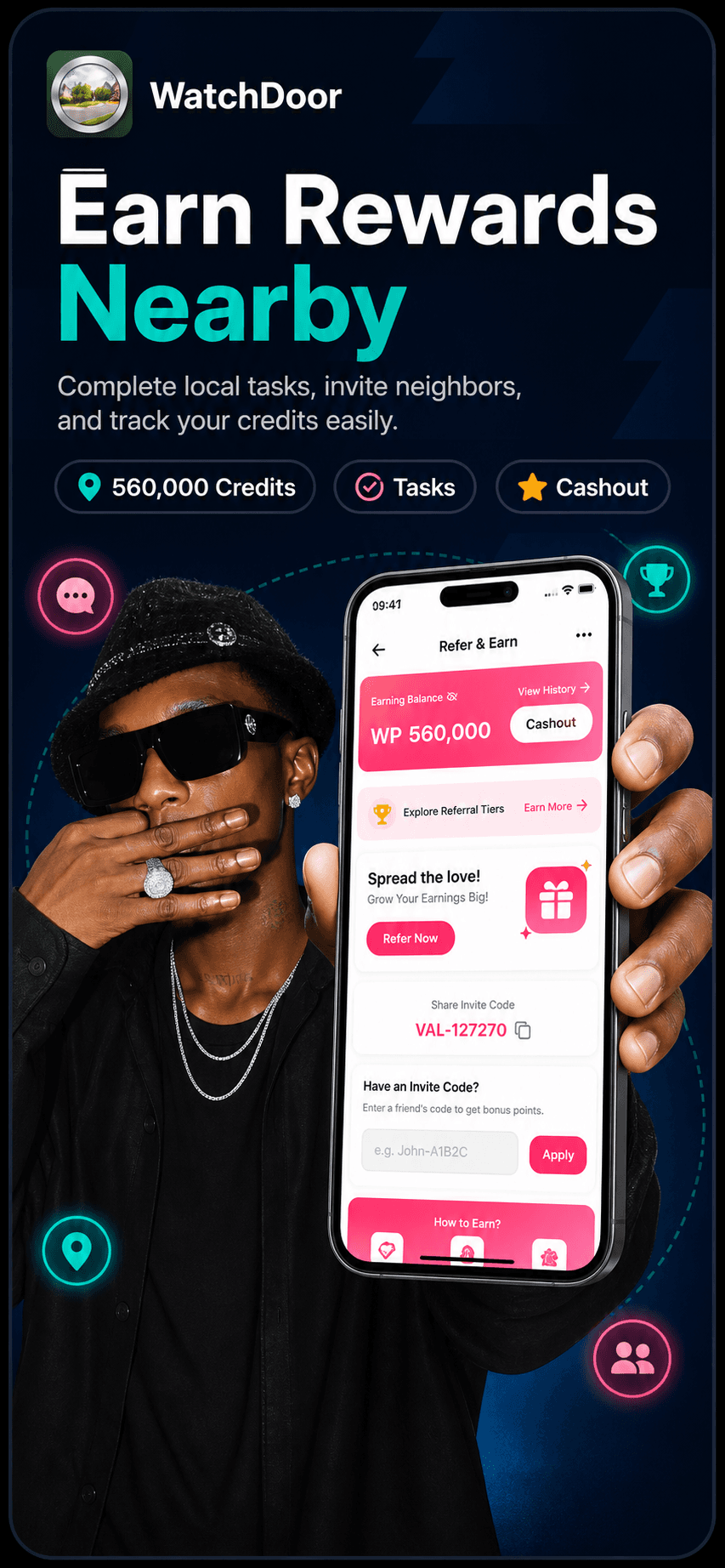 Watchdoor Android rewards and referral preview